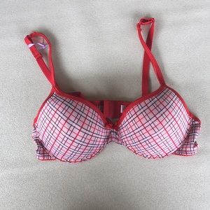 JM Red T-shirt Plaid Bra 36C Z29
